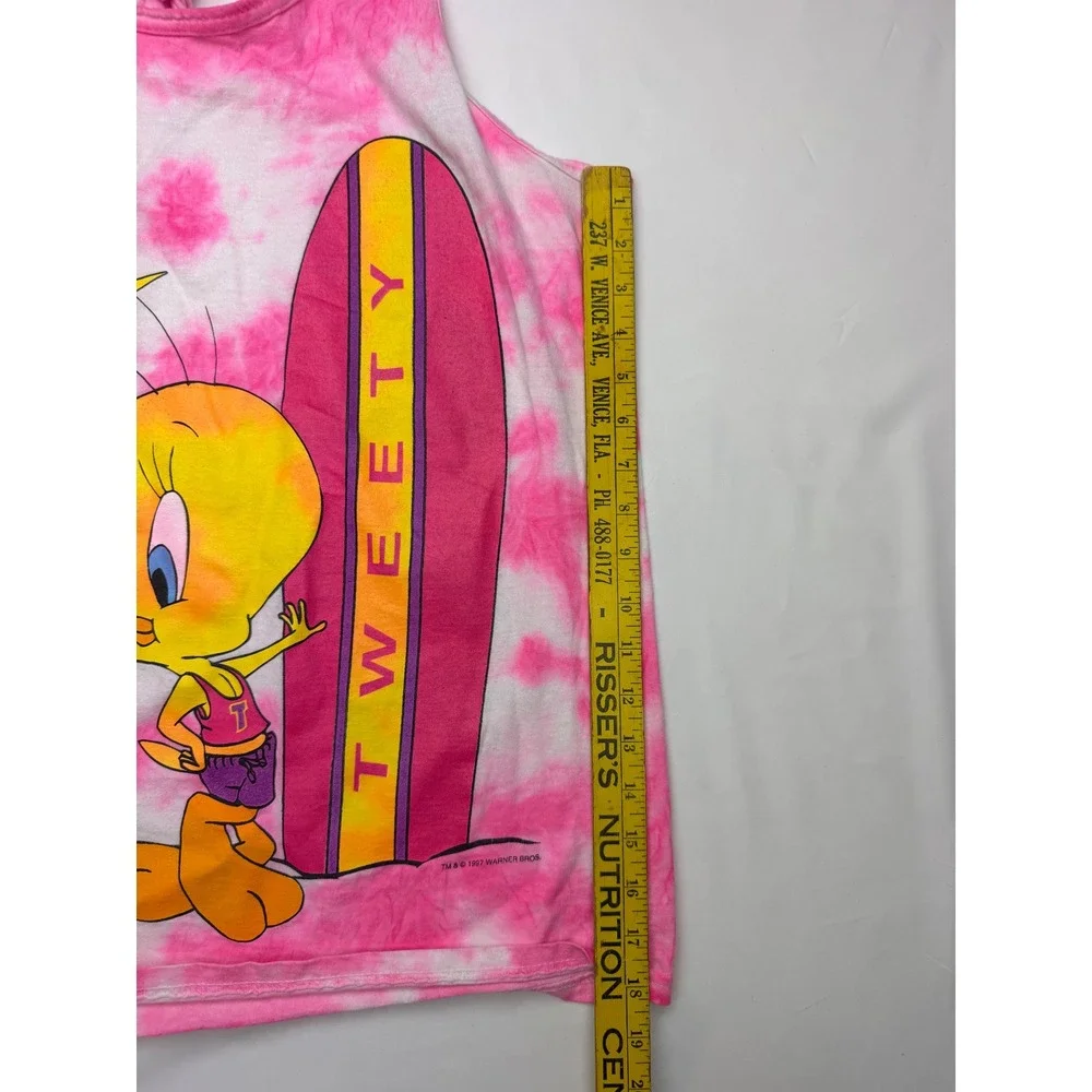 Vintage 1997 Warner Bros Tweety Bird Tie Dye Beach Cover Up Mini Dress Pink OS‎